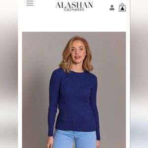 Alashan Navy Cotton Cashmere Blair Rib Crew Neck size Large